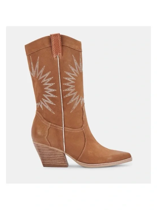 Dolce Vita Lawson Boot in Whiskey Nubuck Western Heeled Mid-Calf Boots 8 cowgirl - Picture 4 of 17